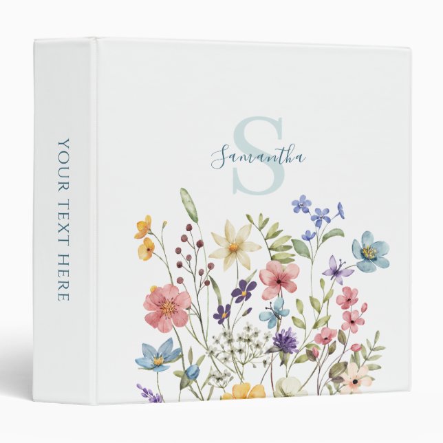 Elegant Wildflower Floral Personalized  3 Ring Binder (Front/Spine)