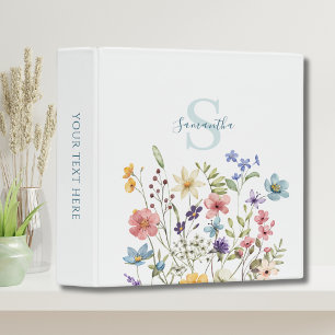 Elegant Wildflower Floral Personalized 3 Ring Binder