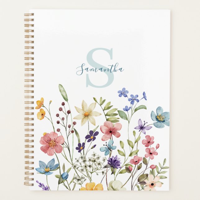 Elegant Wildflower Floral Personalized  Planner (Front)