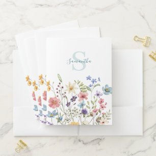 Elegant Wildflower Floral Personalized  Pocket Folder