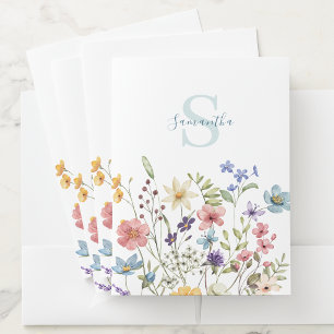 Elegant Wildflower Floral Personalized Pocket Folder