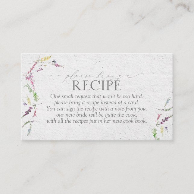 Elegant Wildflower Floral Please Bring A Recipe Enclosure Card (Front)