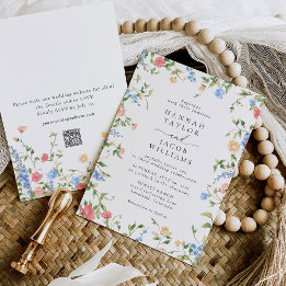 Elegant Wildflower Floral QR Code RSVP Wedding Invitation