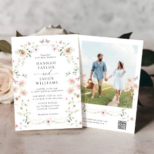 Elegant Wildflower Floral QR Code RSVP Wedding Invitation