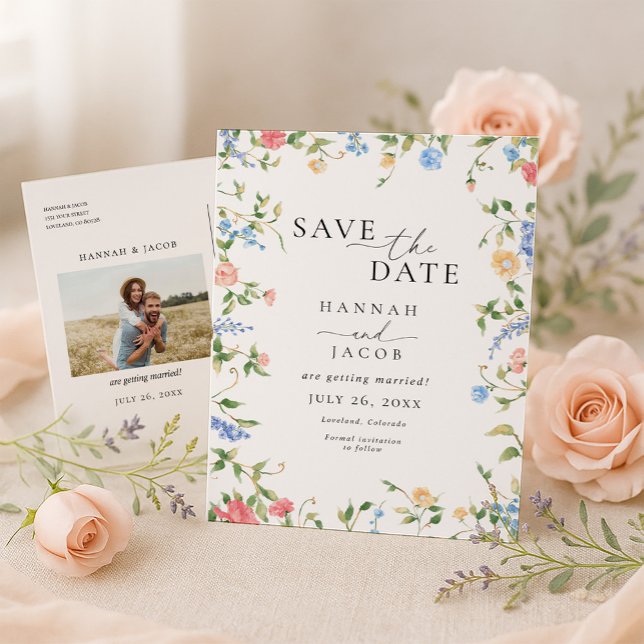 Elegant Wildflower Floral Save the Date Wedding Announcement Postcard (Creator Uploaded)