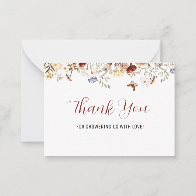 Elegant Wildflower floral thank you note card  (Front)