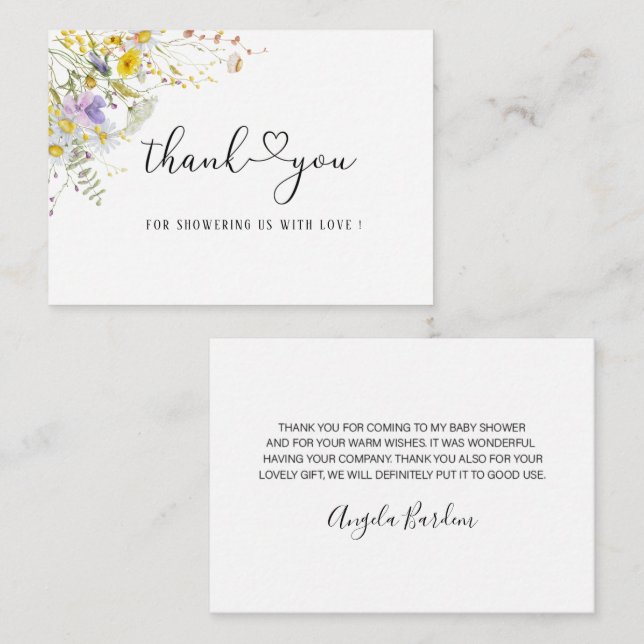 Elegant Wildflower floral thank you Note Card (Front/Back)