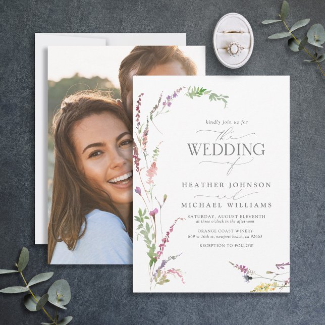 Elegant Wildflower Floral Watercolor Photo Invitation (Creator Uploaded)