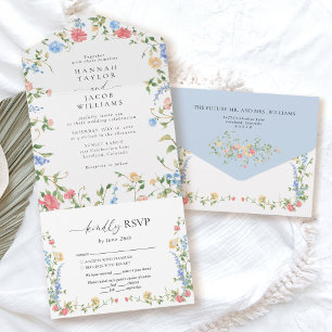 Elegant Wildflower Floral Wedding  All In One Invitation