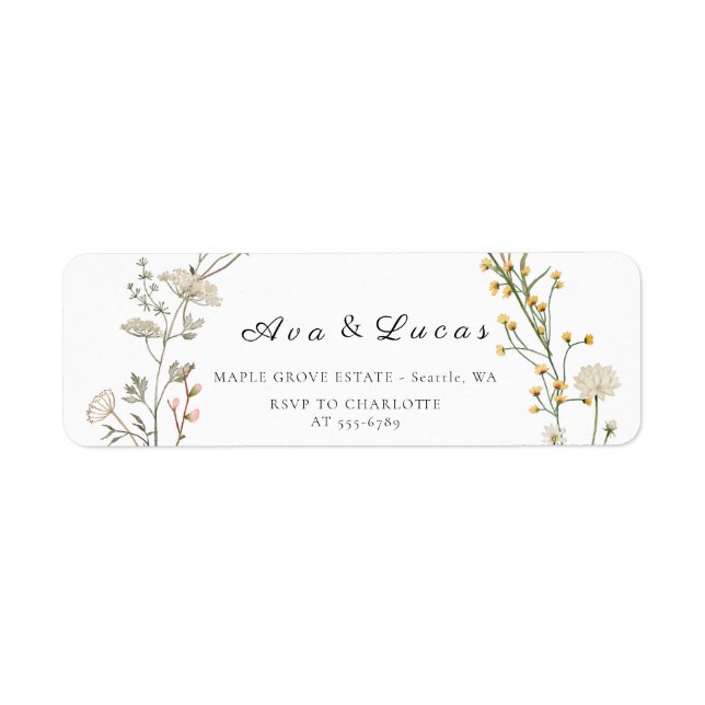 Elegant Wildflower Floral Wedding Garden Greenery Label (Front)