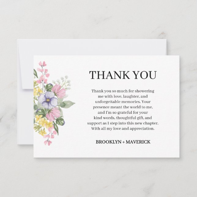 Elegant Wildflower Floral Wedding Thank You Card (Front)