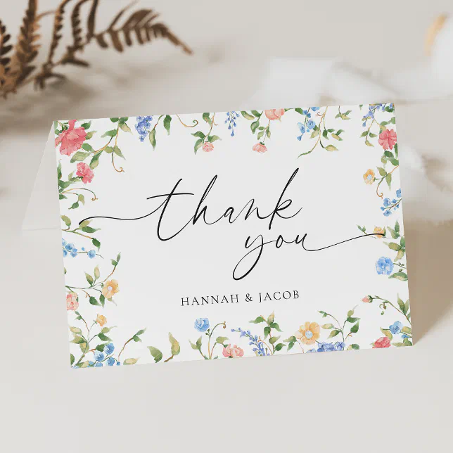 Elegant Wildflower Floral Wedding Thank You Card | Zazzle