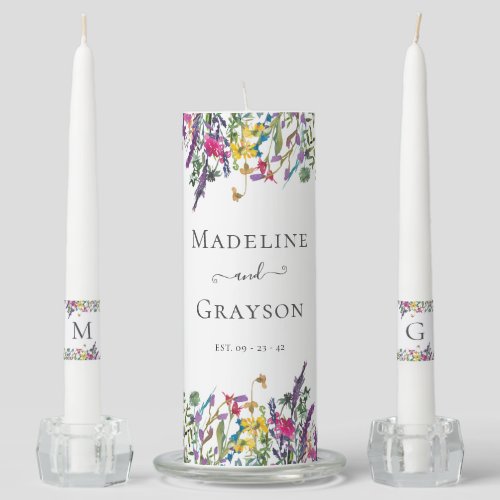 Elegant Wildflower Floral Wedding Unity Candle Set