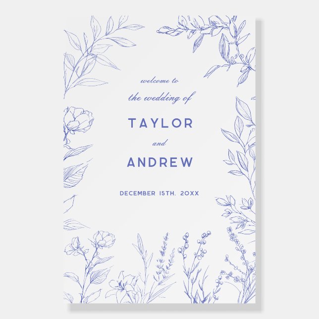 Elegant Wildflower Floral Wedding Welcome Sign (Front)