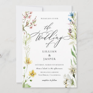 Elegant Wildflower Frame Calligraphy Wedding Invitation