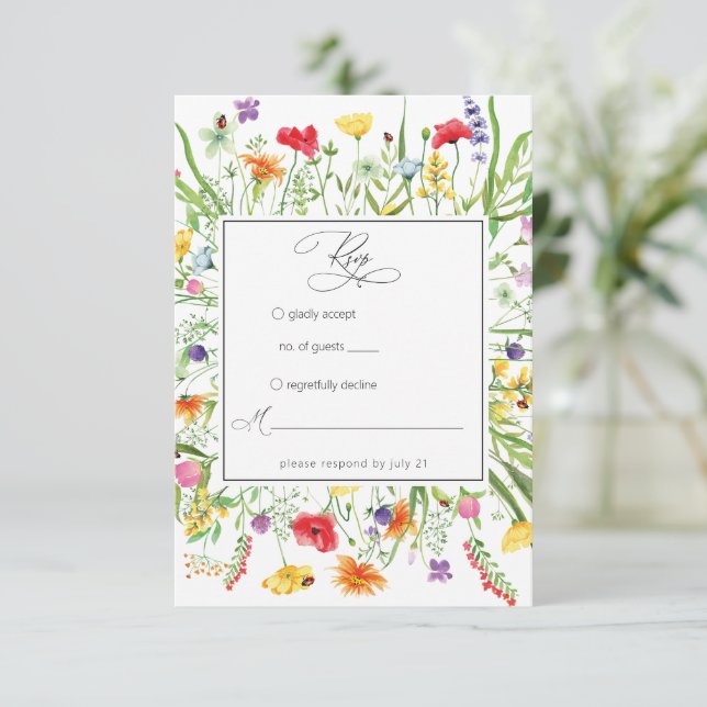 Elegant Wildflower Frame Wedding Response Card (Standing Front)