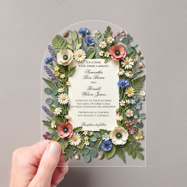 Elegant Wildflower Garden Acrylic Wedding Invitations (Insitu (Handheld))