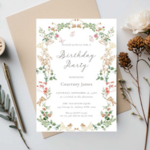 Elegant Wildflower Garden birthday party Invitation