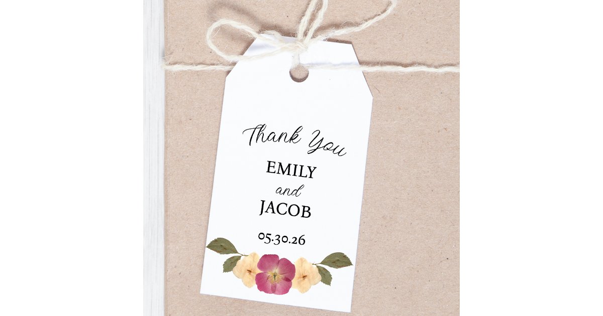 Elegant Wildflower Garden Boho Wedding Thank You Gift Tags | Zazzle