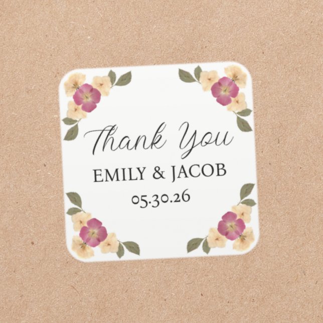 Elegant Wildflower Garden Boho Wedding Thank You Square Sticker (Creator Uploaded)