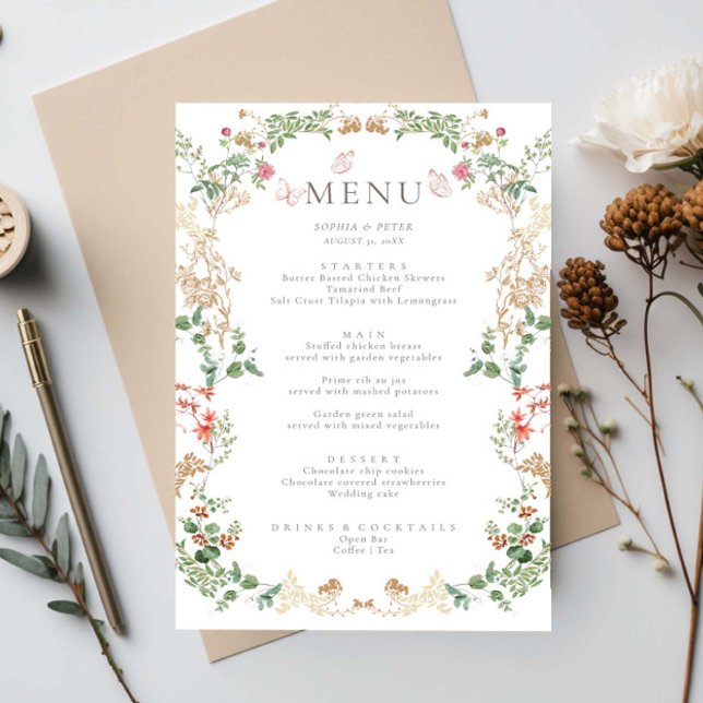 Elegant Wildflower Garden Floral Menu Card (Creator Uploaded)