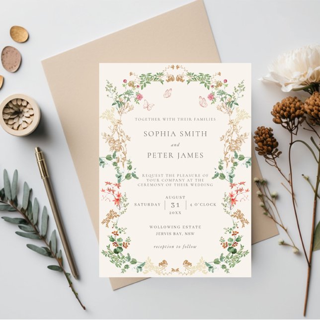 Elegant Wildflower Garden Floral Wreath Invitation (Creator Uploaded)