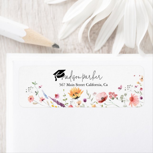 Elegant Wildflower Garden Graduation Return Addres Label (Insitu)