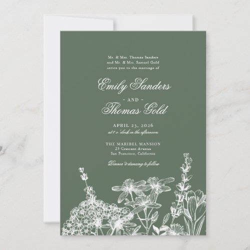 Elegant Wildflower Garden Script Wedding Invitatio Invitation