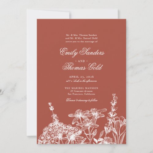 Elegant Wildflower Garden Script Wedding Invitatio Invitation