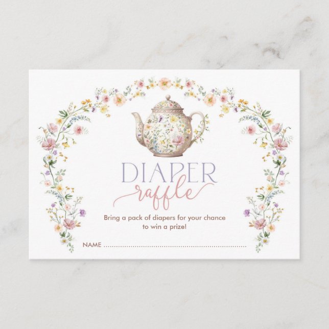 Elegant Wildflower Garden Tea Party Diaper Raffle Enclosure Card (Front)