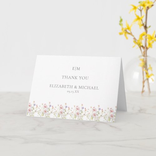 Elegant Wildflower Garden Wedding Photo Thank You Card