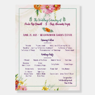Elegant Wildflower Garden Wedding Program Foam Board