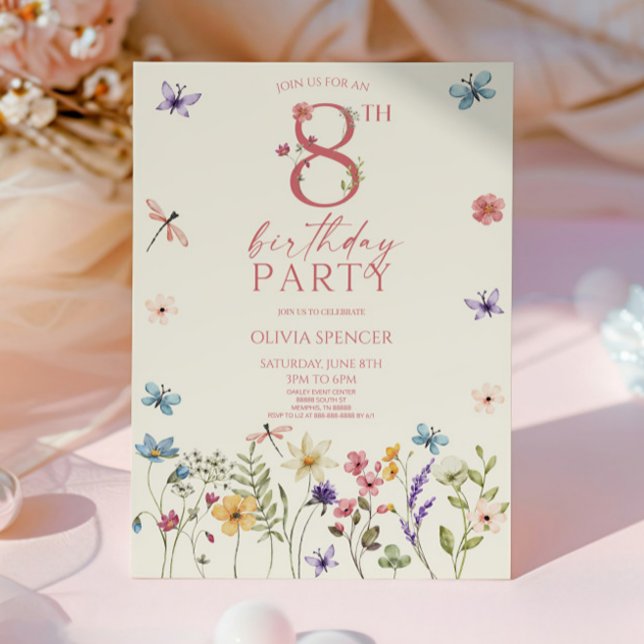 Elegant Wildflower GardenFloral 8th Birthday Party Invitation (Creator Uploaded)