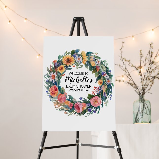 Elegant Wildflower girl baby shower welcome sign  (In Situ (Stand))