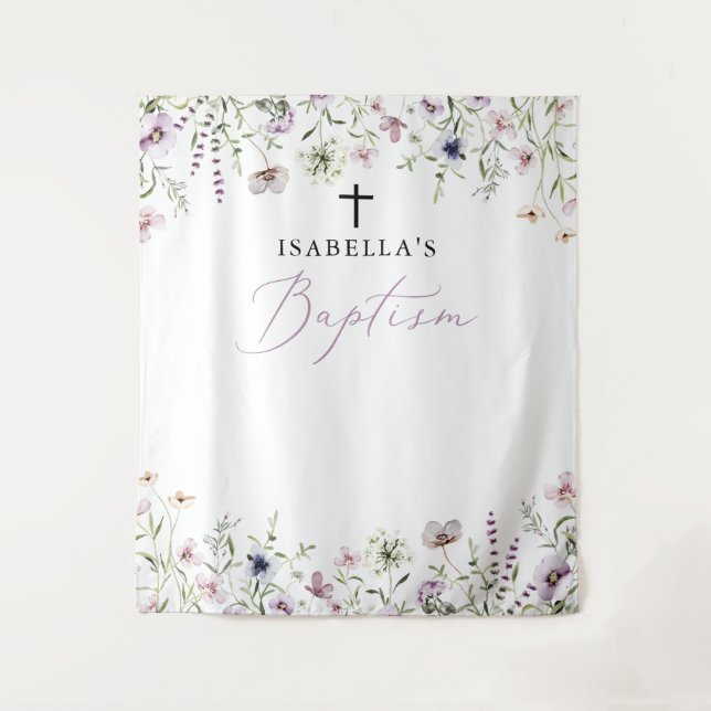 Elegant Wildflower Girl Baptism Photo Backdrop (Front)