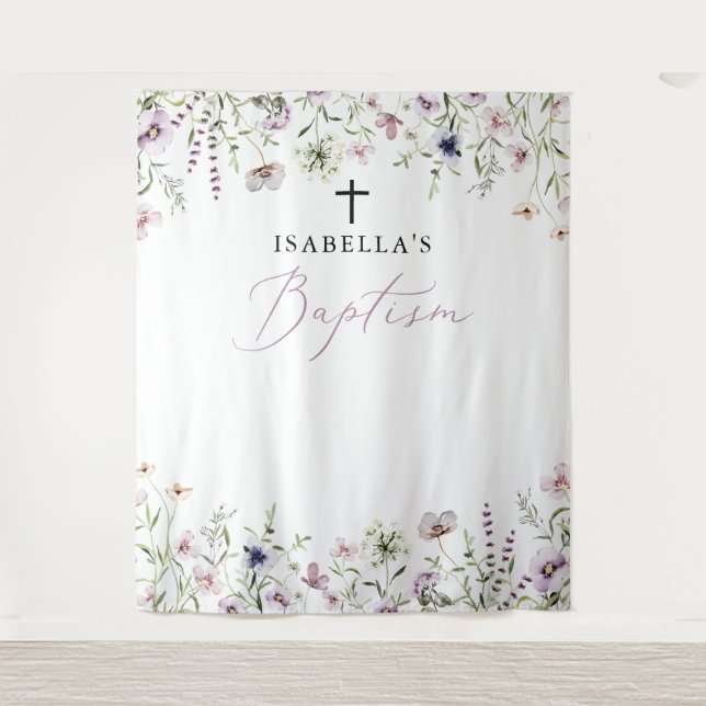 Elegant Wildflower Girl Baptism Photo Backdrop (Front)