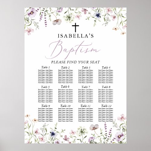 Elegant Wildflower Girl Baptism Seating Chart