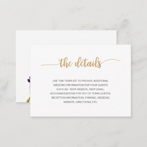 Elegant Wildflower Gold wedding info details card
