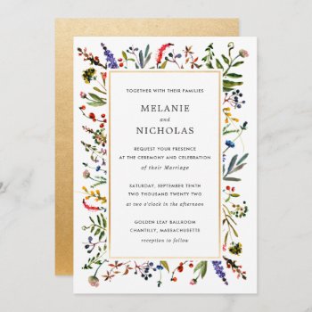 Elegant Wildflower   Gold Wedding Invitation by lemontreeweddings at Zazzle