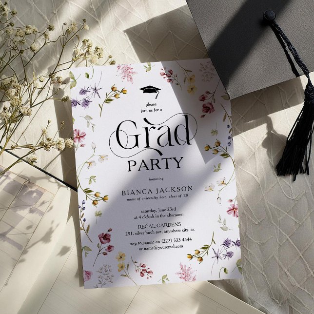 Elegant Wildflower Grad Party Graduation Invitation (Creator Uploaded)