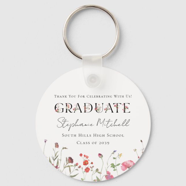 Elegant Wildflower Graduation  Keychain (Front)