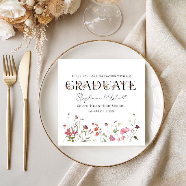 Elegant Wildflower Graduation  Napkins (Elegant Wildflower Graduation Napkins)