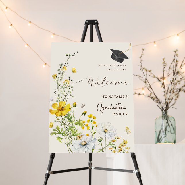 Elegant Wildflower Graduation Party Welcome Sign (In Situ (Stand))