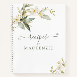 Elegant Wildflower Greenery Botanical Recipe Notebook