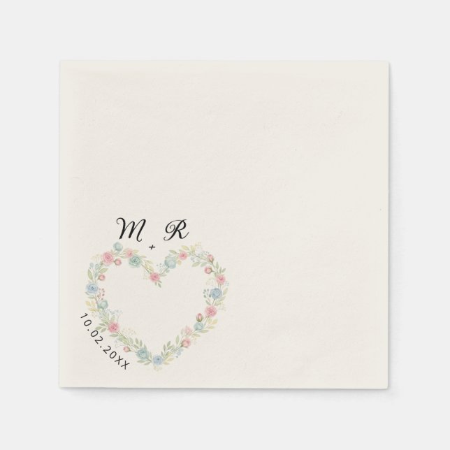 Elegant Wildflower heart Wedding  Napkins (Front)