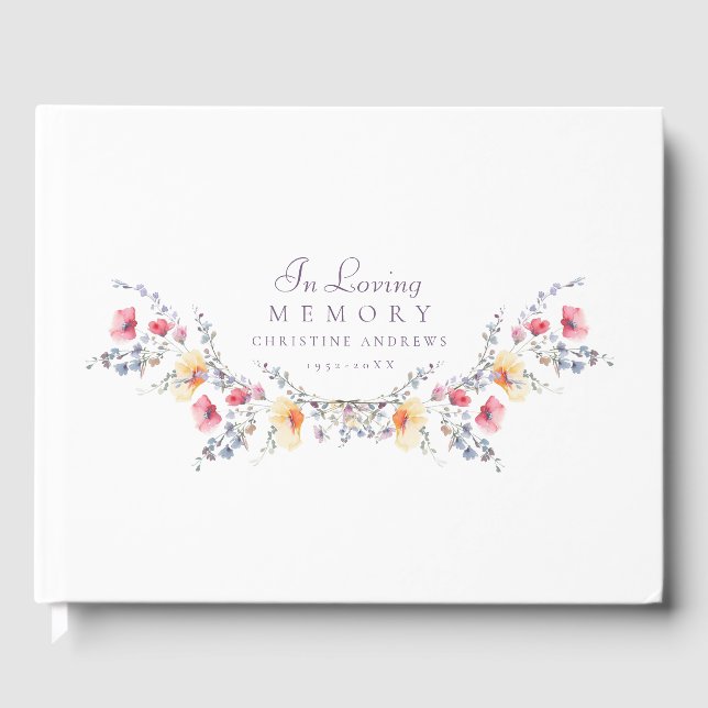 Elegant, Wildflower "In Loving Memory" Funeral Guest Book (Front)