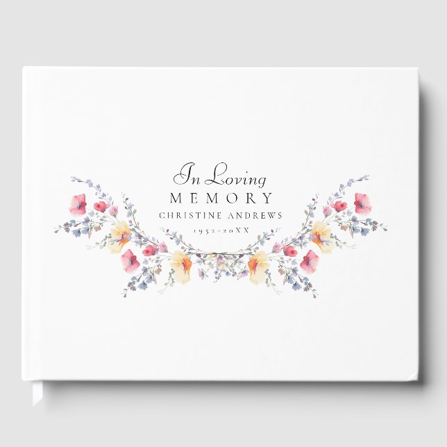 Elegant, Wildflower "In Loving Memory" Funeral Guest Book (Front)