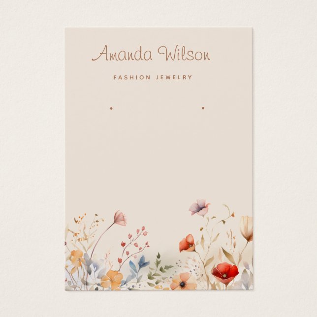 Elegant wildflower jewelry earring display card  (Front)