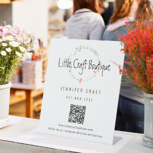 Elegant Wildflower Line Art Wreath QR Code Pedestal Sign