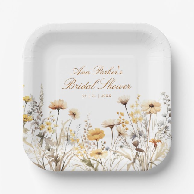 Elegant Wildflower Love Is In Bloom Bridal Shower Paper Plates (Front)